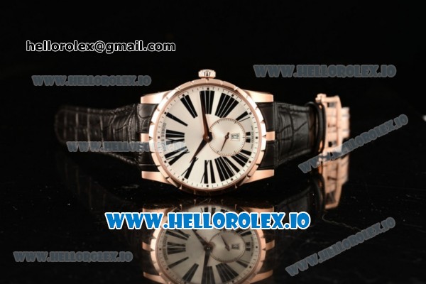 Roger Dubuis Excalibur 36 Miyota 9015 Automatic Rose Gold Case White Dial With Roman Numeral Markers Black Leather Strap - 1:1 Original - Click Image to Close